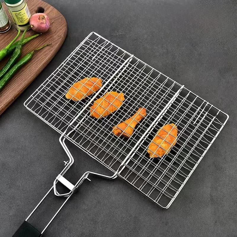 Griglia Portatile da Esterno per BBQ, Griglia per Pesce in Acciaio Inossidabile 304, Griglia Multifunzione Impilabile per Pollo, Rete da Pesca