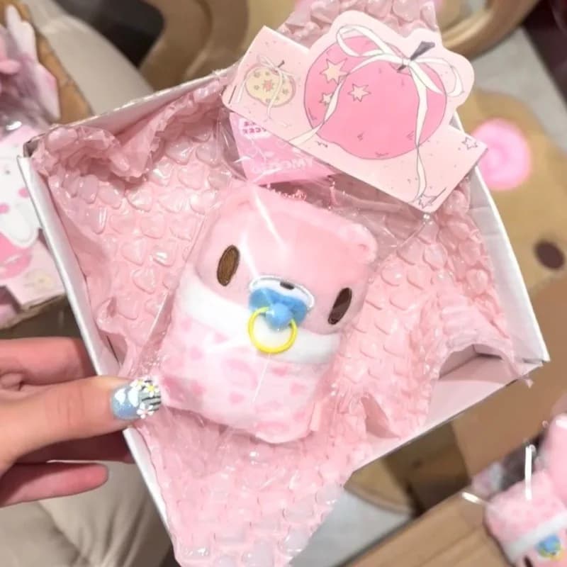 Orsetto di peluche rosa Kawaii con ciuccio, ciondolo da 10 cm, orsetto adorabile in stile sanguefame, ciondolo per zaino, regalo di peluche