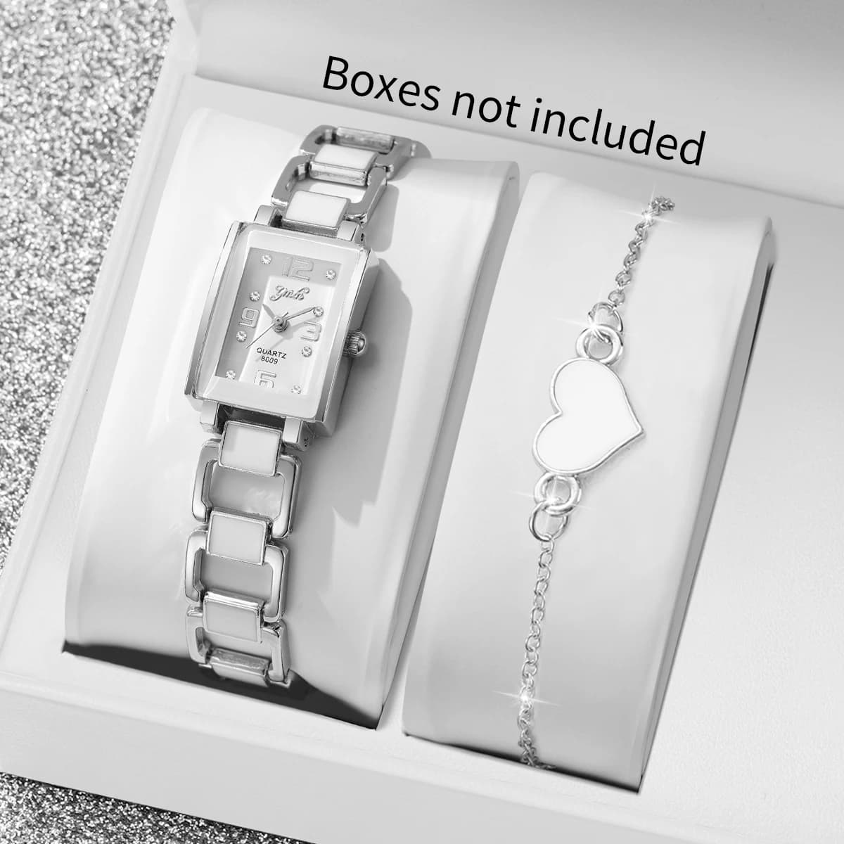 Set of 2 Women's wrist watches with Arabic dial and Heart bracelet, Alloy bracelet, Quartz movement, Reloj Mujer (Without Box)