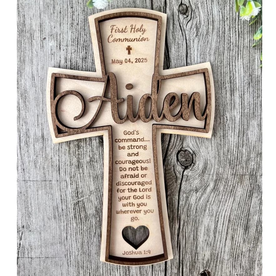 1Pc Custom Heart shaped cross design Wooden Name Plaque,Home Room Office Wall Door Decor,DIY Paintable,Birthday Wedding Gift