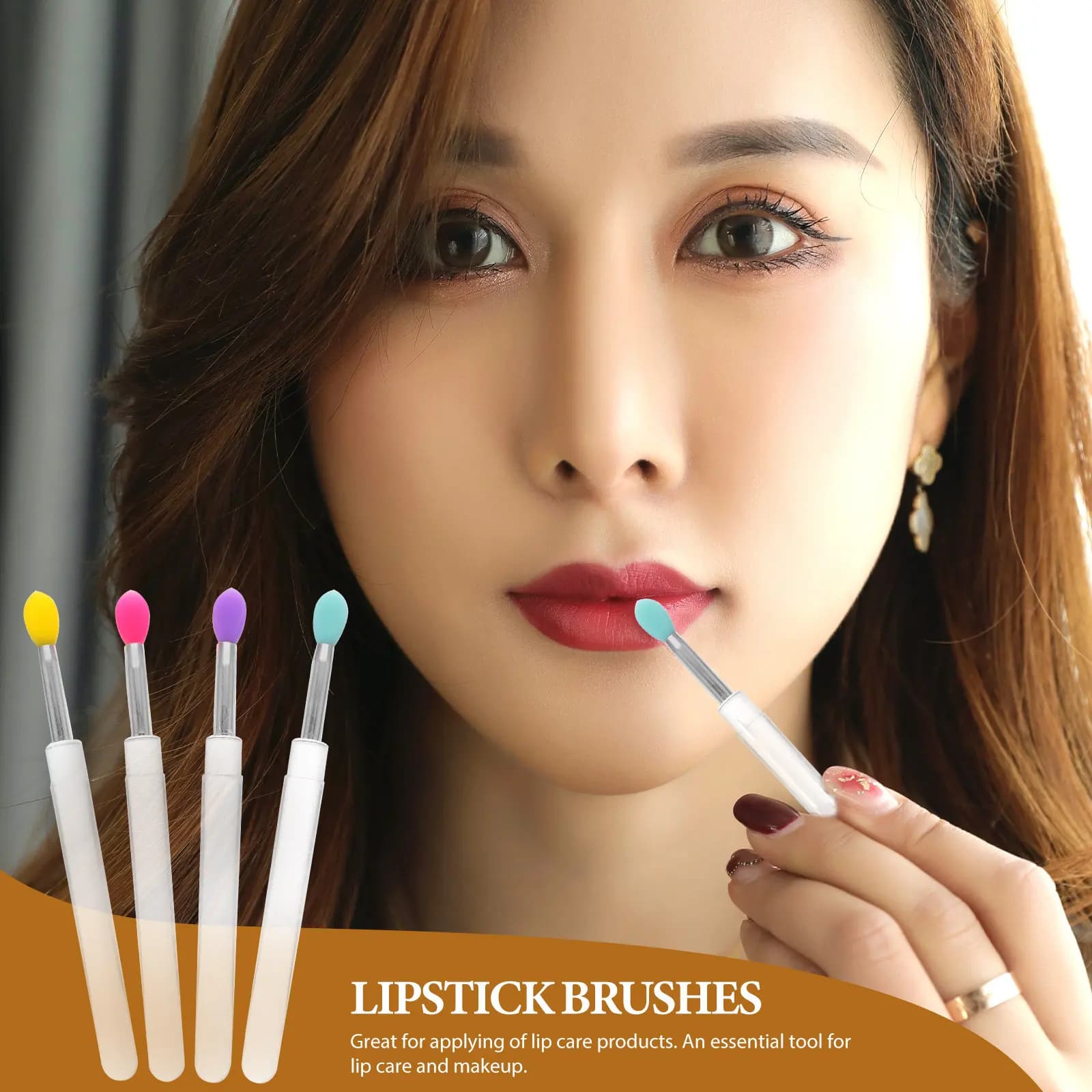 8 applicatori in silicone per rossetto con tappi, per la cura quotidiana delle labbra, trucco, lucidalabbra, ombretto, finitura uniforme, riutilizzabili