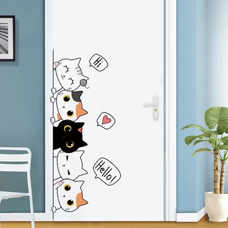 Simpatici gatti dei cartoni animati Adesivi murali per la camera dei bambini Ragazze Principessa Camera da letto Decorazione della parete di casa Adesivi per carta da parati autoadesivi