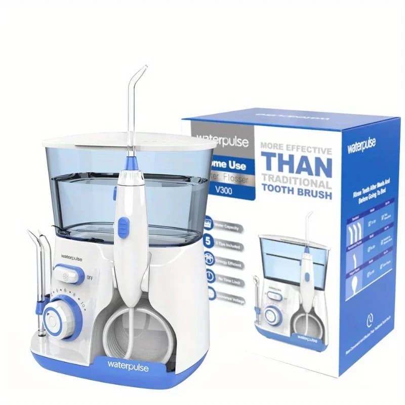 Idropulsore Elettrico Waterpulse V300 ad Alta Pressione per Pulizia Denti, Apparecchi Ortodontici e Cura delle Gengive, 5 Ugelli, Portatile