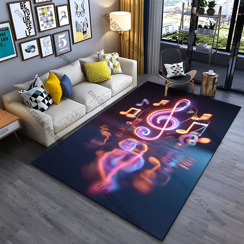 Tappeto con note musicali luminose e vivaci, tappeto da yoga, decorazione per soggiorno, tappetino per bambini, tappetino per gattonare, tappeto per area giochi.