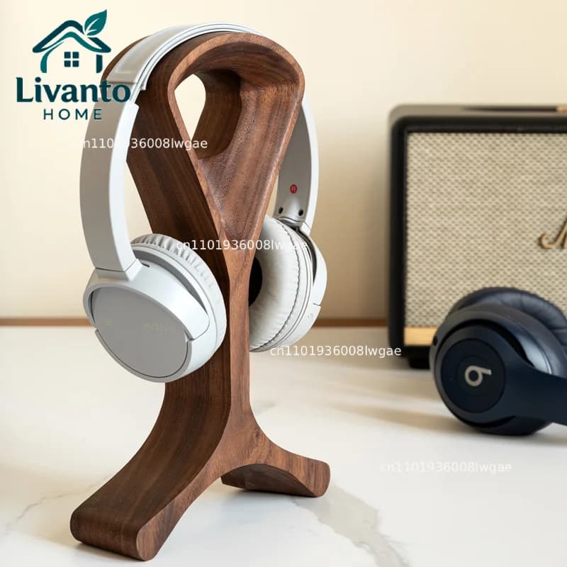 Supporto per Cuffie in Legno di Noce da Scrivania, Doppio Supporto per Headset con Base Stabile, Espositore e Organizzatore per Sony Bose