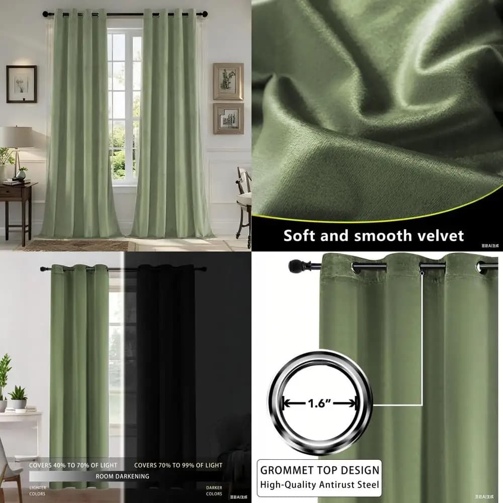 Tende di lusso in velluto verde salvia, set da 2 pannelli, 52x120 pollici, fonoassorbenti, filtranti la luce per soggiorno e camera da letto