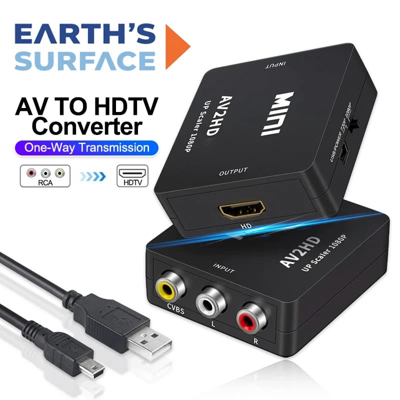 Convertitore RCA AV a HDMI-Compatibile 1080P, Adattatore HDTV a AV, Cavo Audio Video AV2HDTV con Mini Cavi USB per PC TV