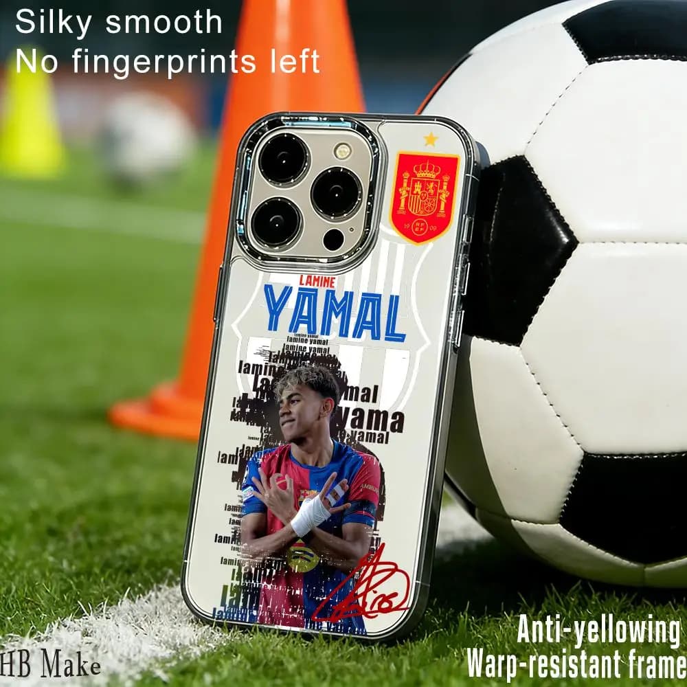 Y-Yamal CoO-Lamine Phone Case For iPhone17 16 15 14 13 12 11 Pro Max Plus Chrome Button Camera Ring Transparent Case
