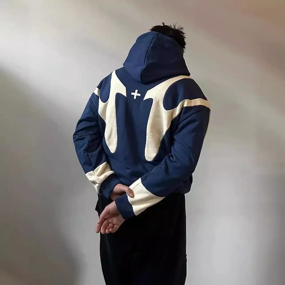 Felpa con cappuccio stampata con giunture hip-hop da strada da uomo alla moda autunno inverno europea e americana
