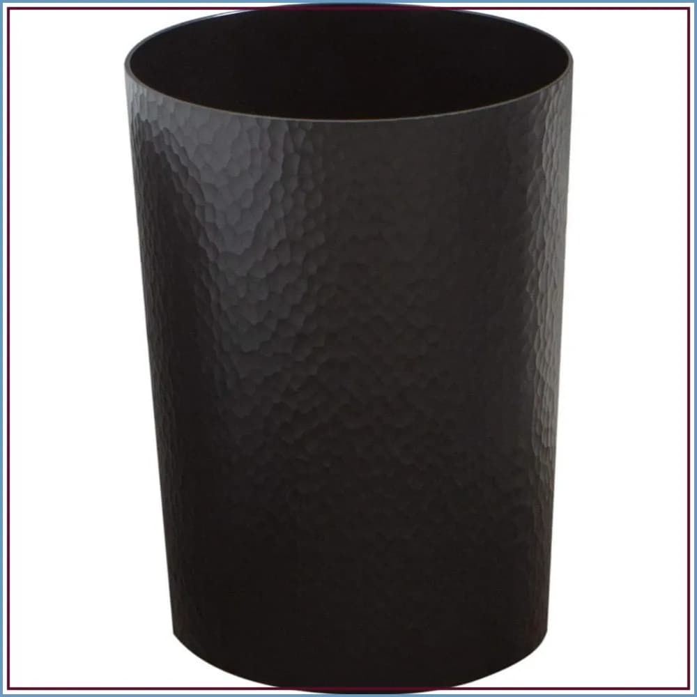 Hammered Design Waste Bin, 10L, Black Plastic Trash Can for Bathroom, Kitchen, Office, Bedroom, Compact Round Open Top