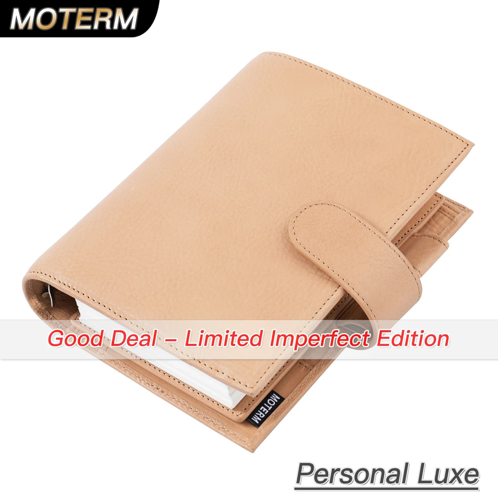 Taccuino pianificatore ad anelli Luxe 2.0 in pelle marrone chiaro a pieno fiore con Moterm imperfetto limitato con diario ad anelli da 30 mm