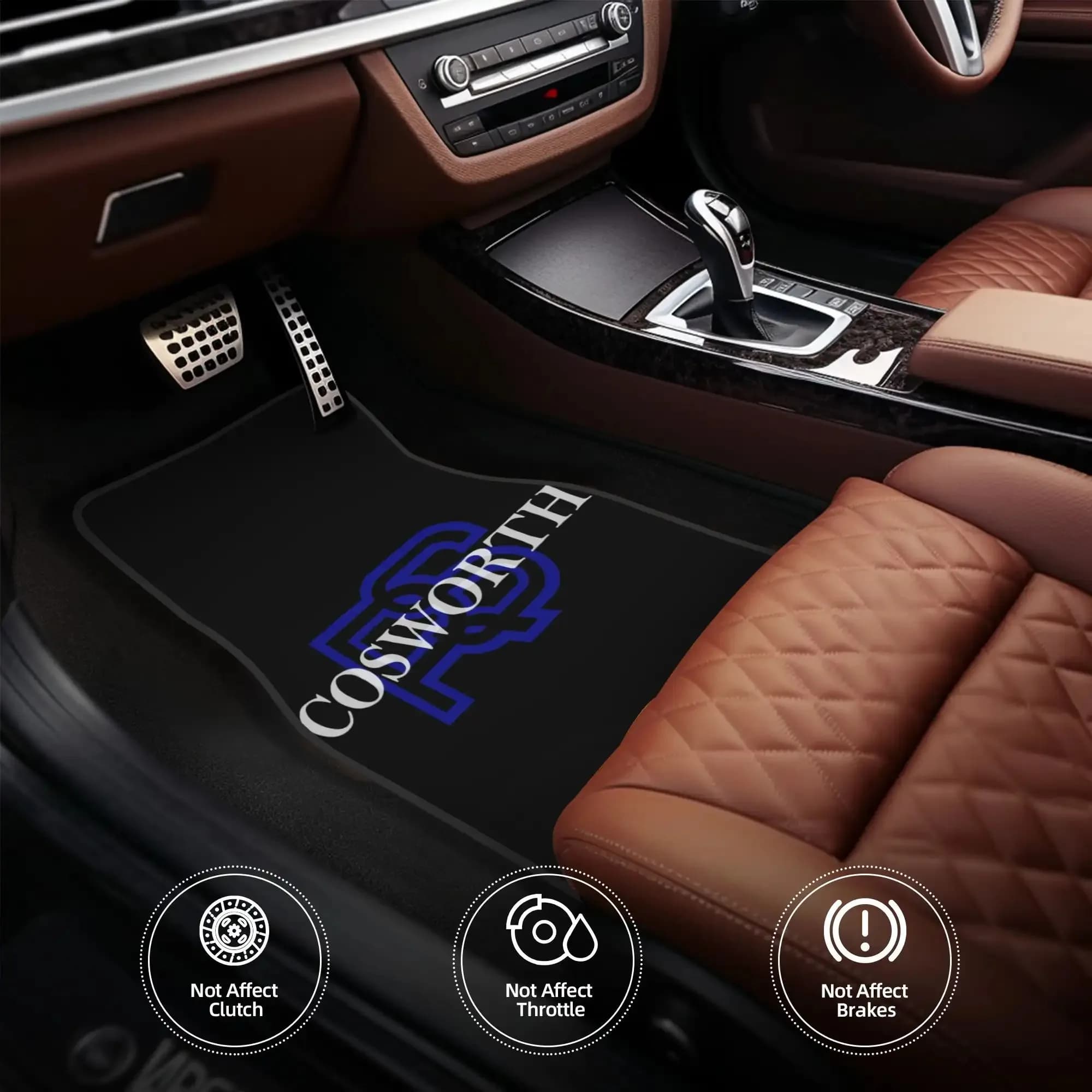 4pcs RS Cosworth Tee Poster Car Floor Mats - Durable Polyester Fiber, Fit For Cars, Playful Design With "COSWORTH" Logo, Ideal G