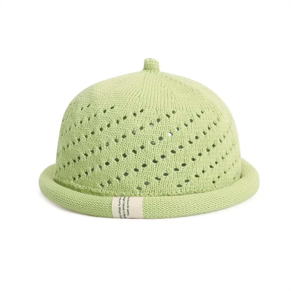 Fashion Mesh Beanie Hats Breathable Rolled Edge Knitted Hats Solid Color Outdoor Wear Bucket Hats All Season