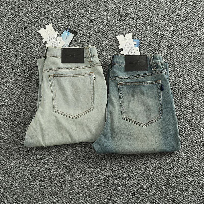 Pantaloni in denim a gamba dritta micro larga da strada da uomo cool comfort primavera estate sottili jeans vecchio lavaggio