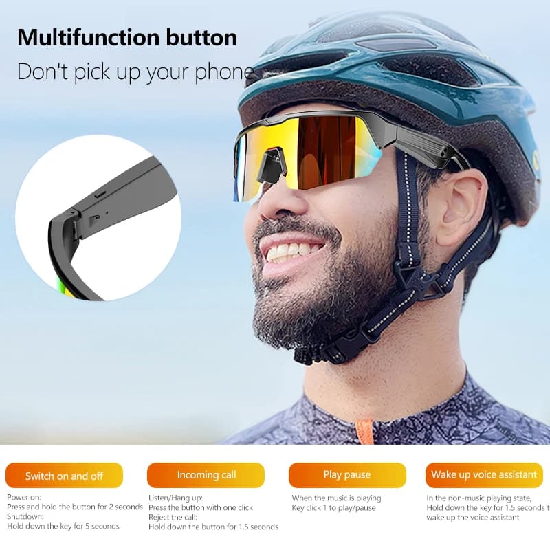 Occhiali Smart Bluetooth per Ciclismo e Corsa con Tecnologia Audio, Chiamate, Auricolari Remoti, Occhiali da Sole Sportivi, Musica e Cuffie per la Guida