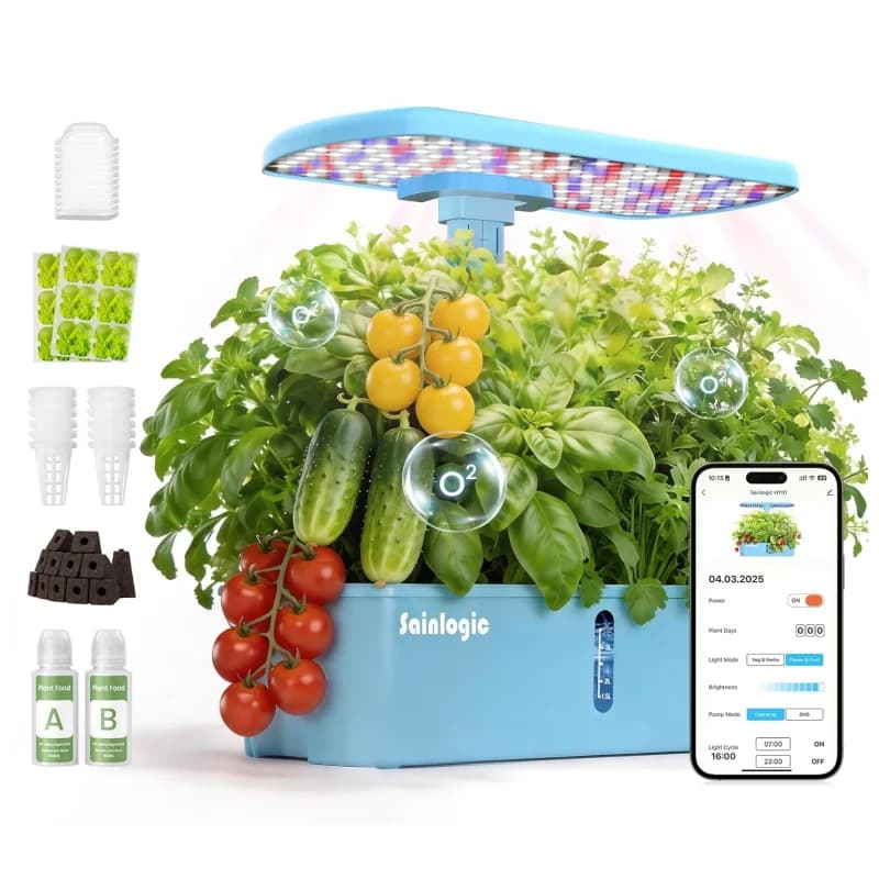 Smart Hydroponics Growing System, APP & WiFi Controlled, 12 Pods, Silent Auto Water Pump, Home Herb Garden Planting Kit