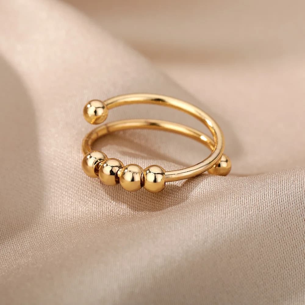2 Anelli Girevoli Antistress alla Moda per Uomo e Donna, Placcati Oro/Argento, con Perline Rotanti, Gioielli Anti-Stress