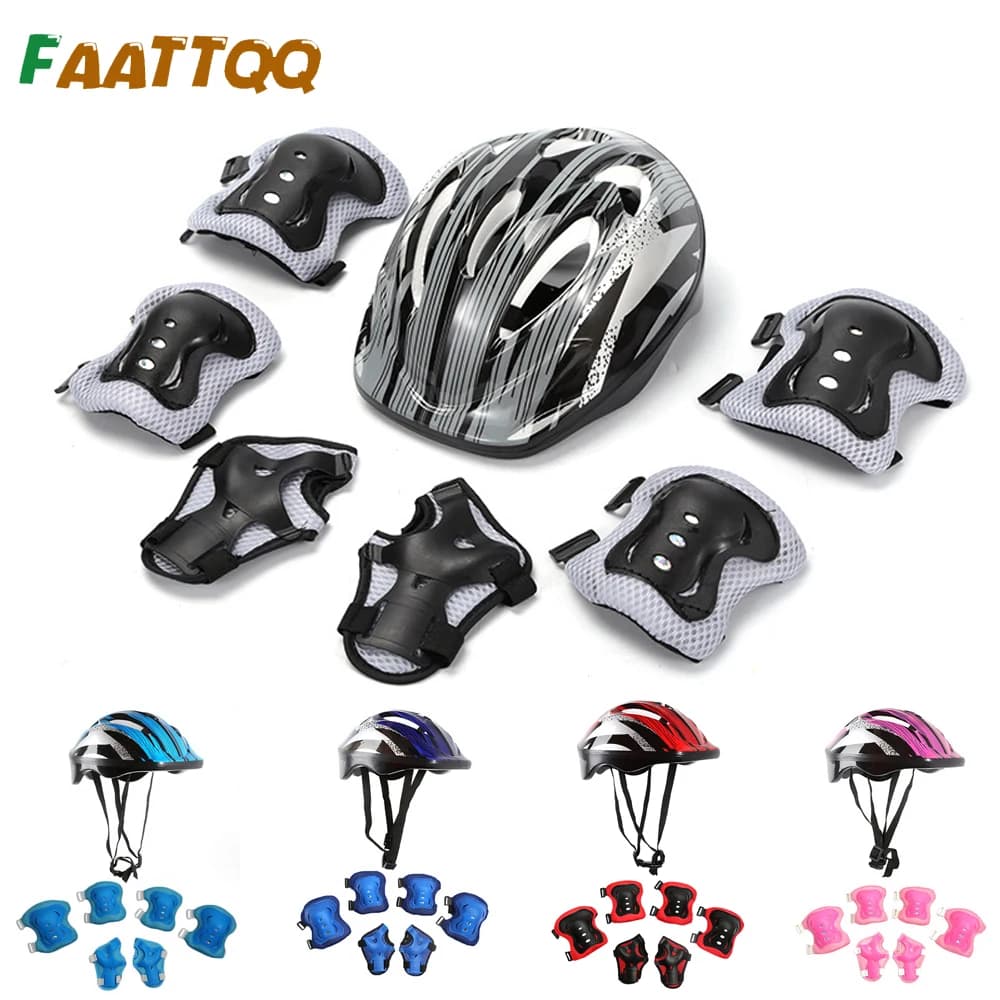 7 sports pieces for children, knee pads, elbows, cuffs, protective equipment set for bicycle, bicycle, cycling, BMX, skateboard, scooter, skating