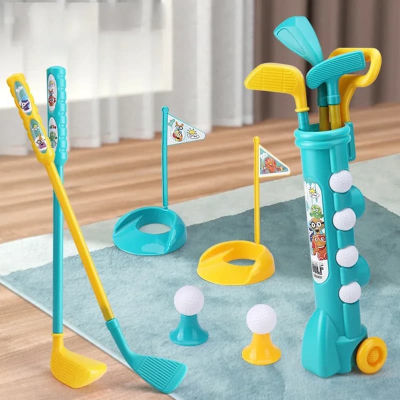 Gruppo di tazze con foro verde per palline da golf per bambini con ruote Set di giocattoli sportivi Fitness Attrezzatura per giochi interattivi genitore-figlio