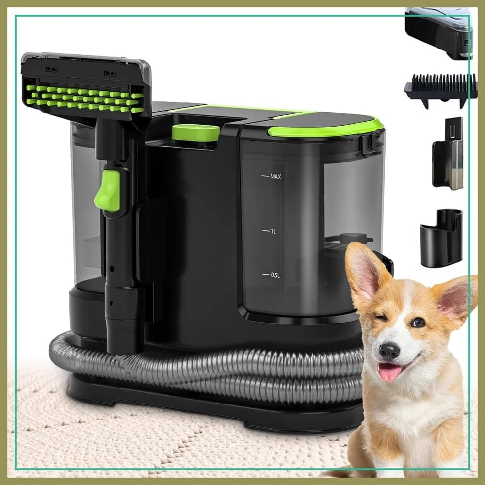Pulitore Portatile per Tappeti e Tappezzeria, Pulizia Profonda per Tappeti, Divani, Tende, Interni Auto, 21 Kpa di Aspirazione, Motore 800W, 120V (Verde)