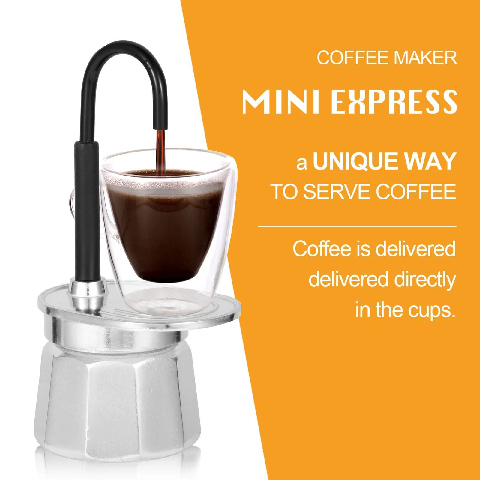 E5 Single Tube Moka Pot Coffee 1 Cup 50ML Aluminum Alloy Spout Stovetop Italian Coffee Maker Pot Cup for Outdoor Parties Travel