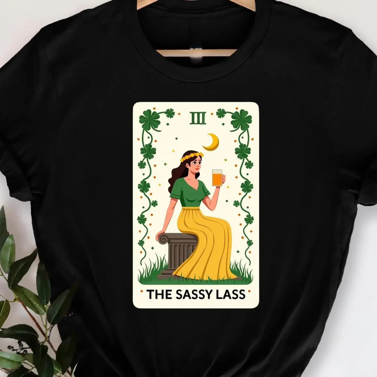 St Patrick's Day The Sassy Lass Tarot Card T Shirt Funny Irish Clover Beer vintage Washed Stylish streetwear Comfortable