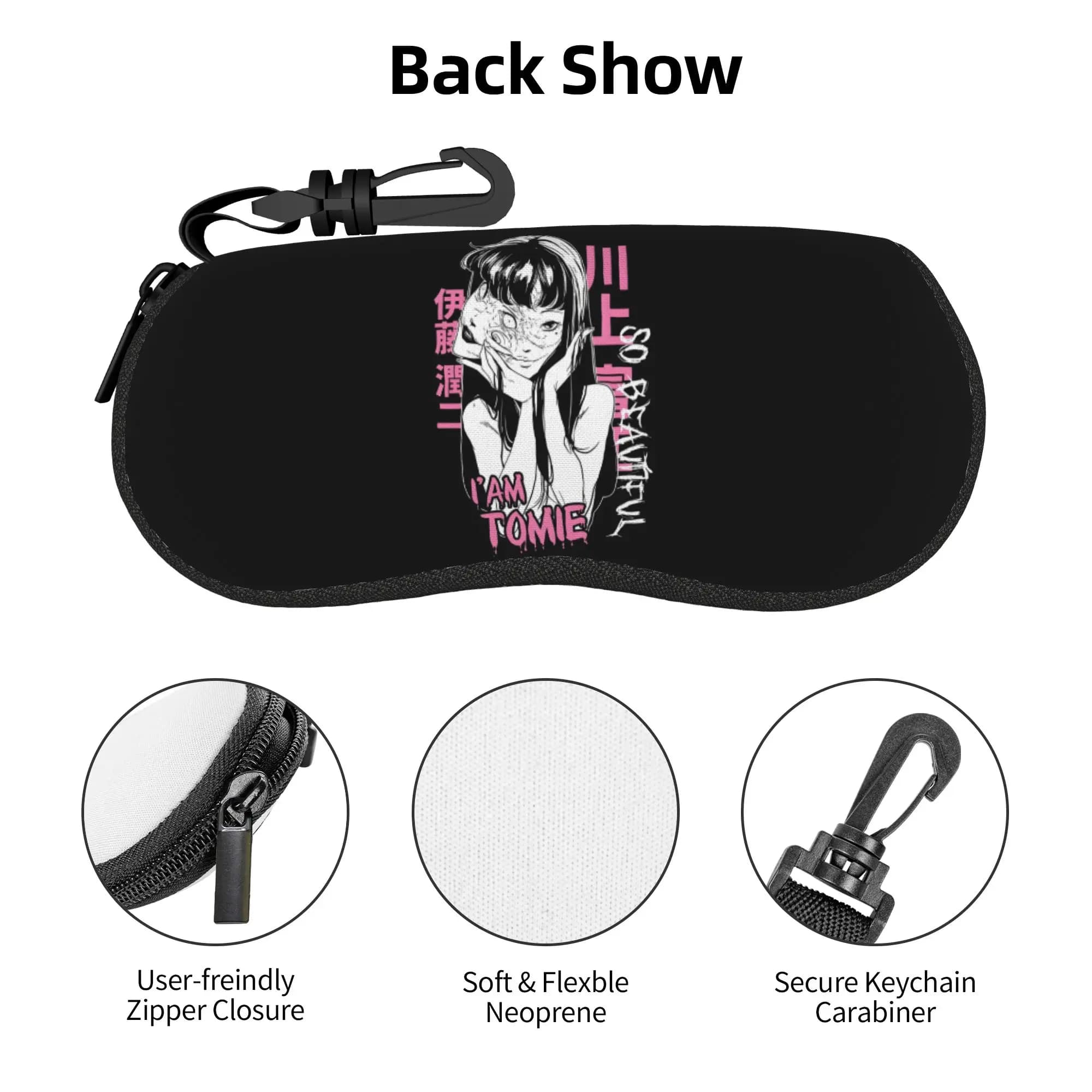 Japan Junji Ito Horror Manga Custodia morbida per occhiali da sole in neoprene con cerniera, custodia protettiva per occhiali in stile anime