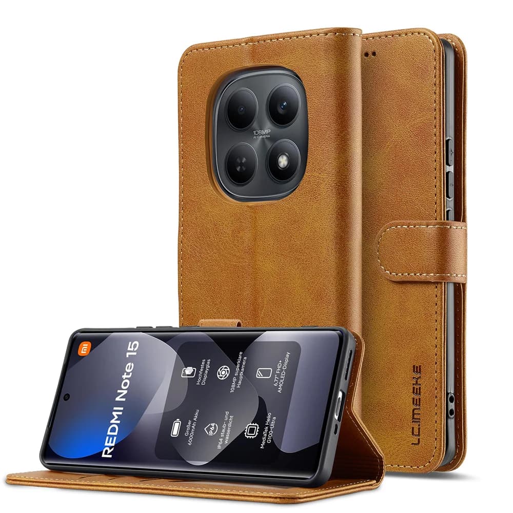 Custodia a Portafoglio in Pelle PU di Lusso per Xiaomi Redmi Note 15 14 13 Pro+ Plus 15Pro con Slot per Carte e Protezione Antiurto
