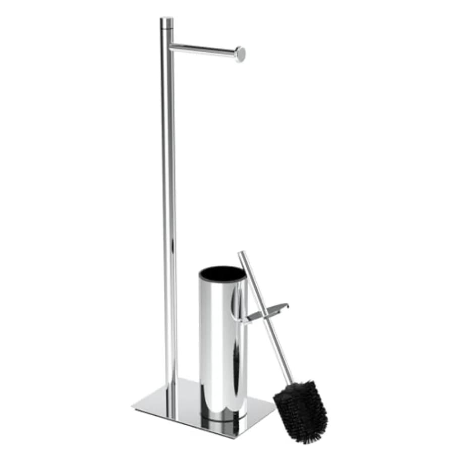 Toilet Paper Holder Stand with Toilet Brush and Holder Set, 304 Stainless Steel Bathroom Toilet Tissue Paper Roll Holder, Weigh