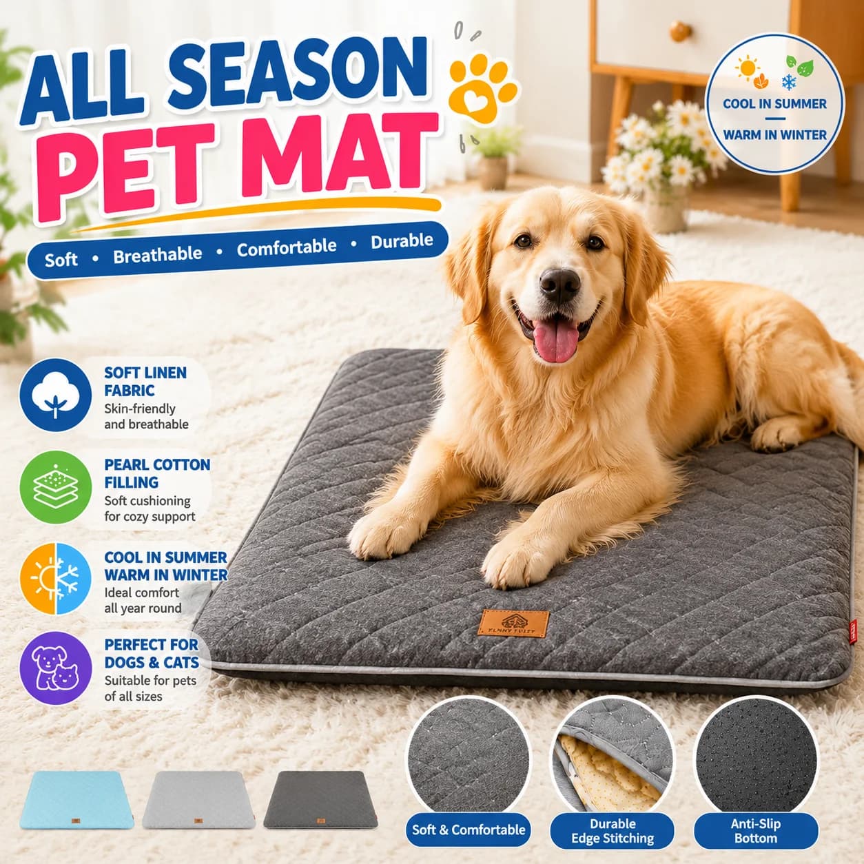 Dog Bed Summer Mat Removable Washable Dogs Pad Pet Kennels Accesorios Four Seasons Universal for Small Medium Large Dogs Cats