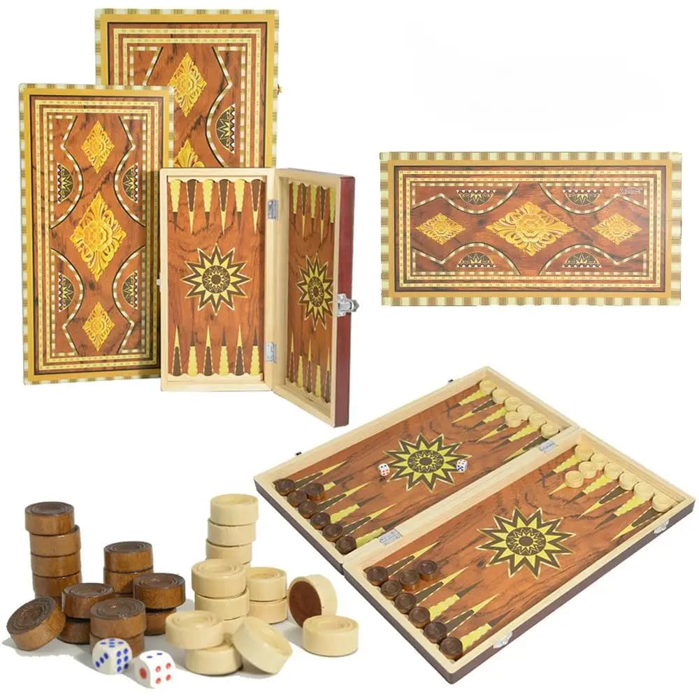 Folding Wooden Portable Chess Game Board, Wooden Chess Board for Adults(Chess + Checkers and Backgammon)
