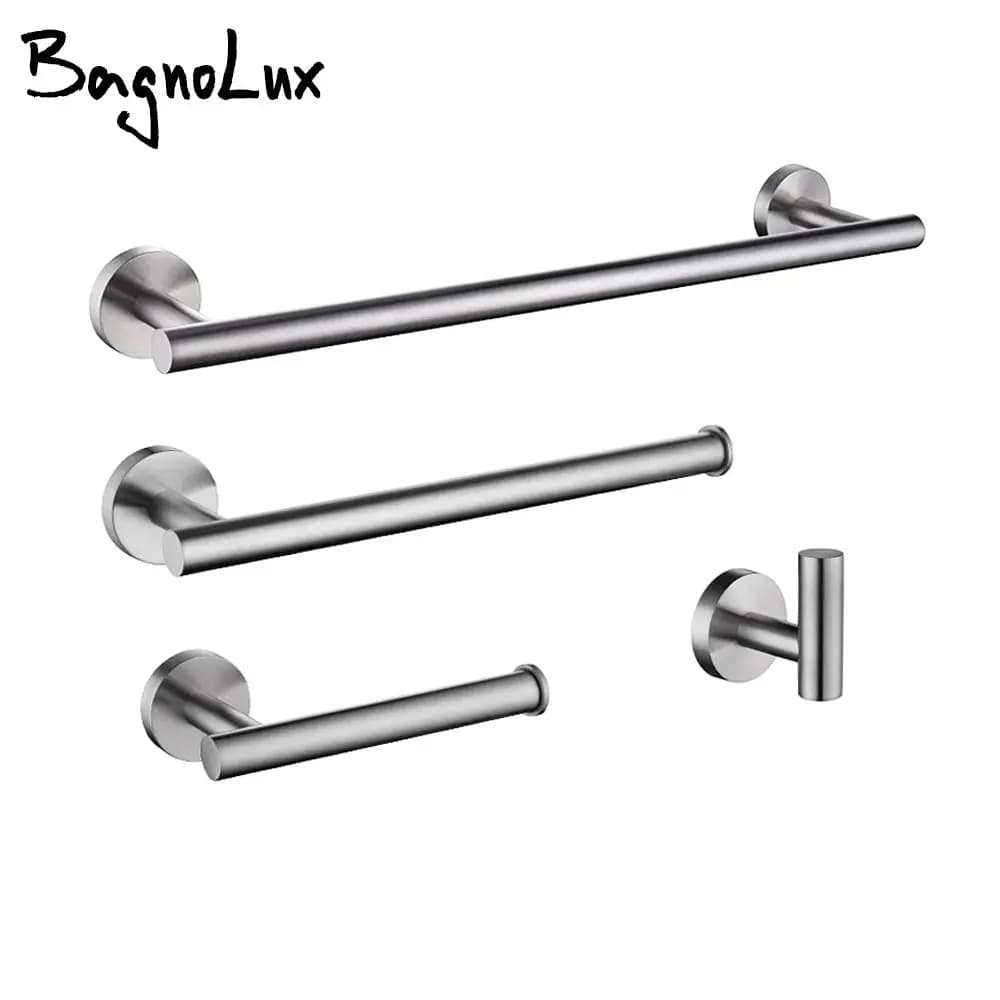 Bathroom Hardware Set Accessories Kit Brushed Stainless Steel Round Wall Rack Hand Bar Toilet Roll Paper Holder Robe Towel Hook