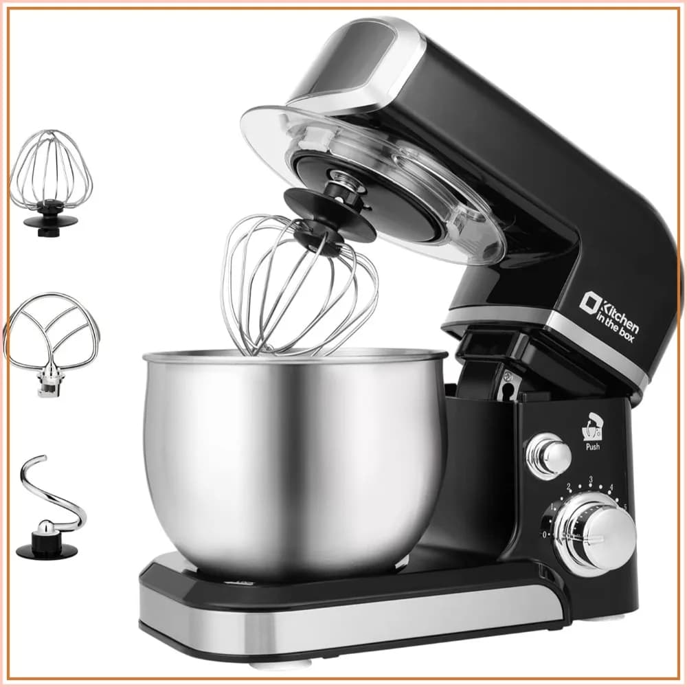 Kitchen in the Box Stand Mixer, 3.2Qt Small Electric Food Mixer, 6 Speeds Portable Lightweight Mixer with Egg Whisk, Dough Hook, Flat Beater