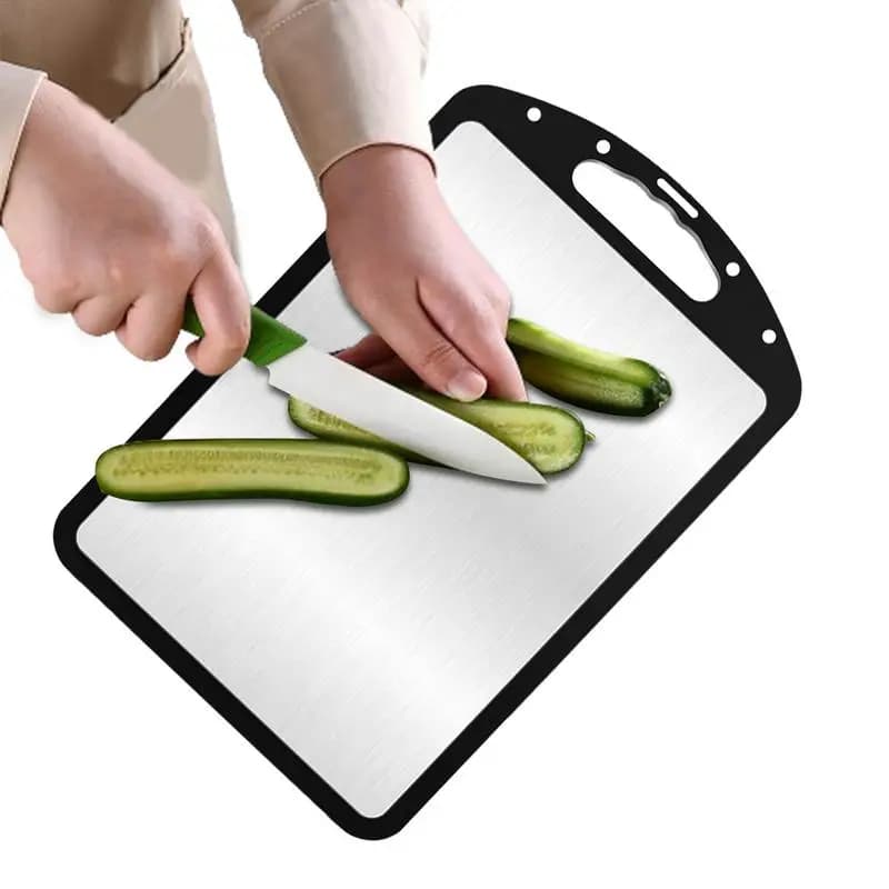 Tagliere bifacciale Tagliere bifacciale in acciaio inossidabile Gadget da cucina portatile compatto in metallo con presa facile