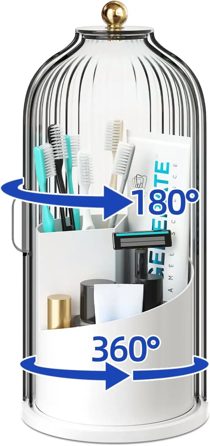 Portaspazzolini antipolvere con coperchio per bagno, porta spazzolini rotante con coperchio per piano del bagno, in plastica antipolvere