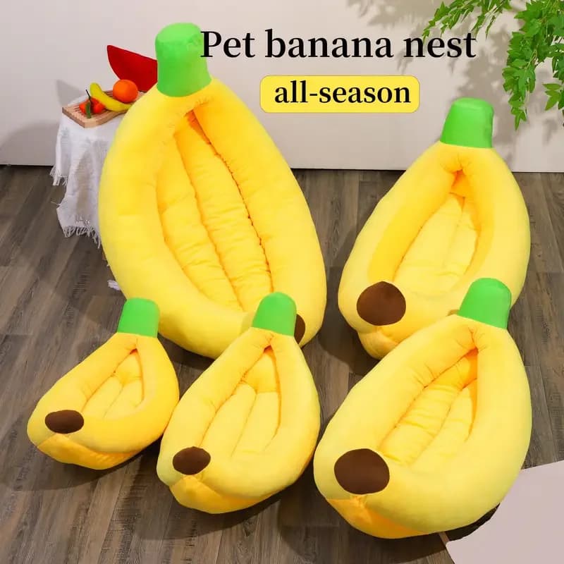 Letto per cani Accogliente nido a forma di banana Letto per animali domestici Durevole staccabile e lavabile Peluche caldo santuario per cani e gatti di piccola/media/grande