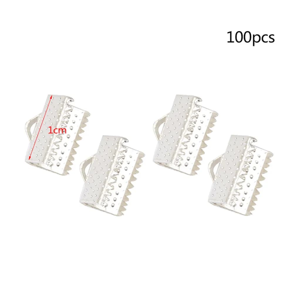 100Pcs 1Cm Silver Plated Metal Ribbon Ends Crimp Clasps for Jewelry Making Chokers Necklaces Bracelets DIY Craft Cord Ends