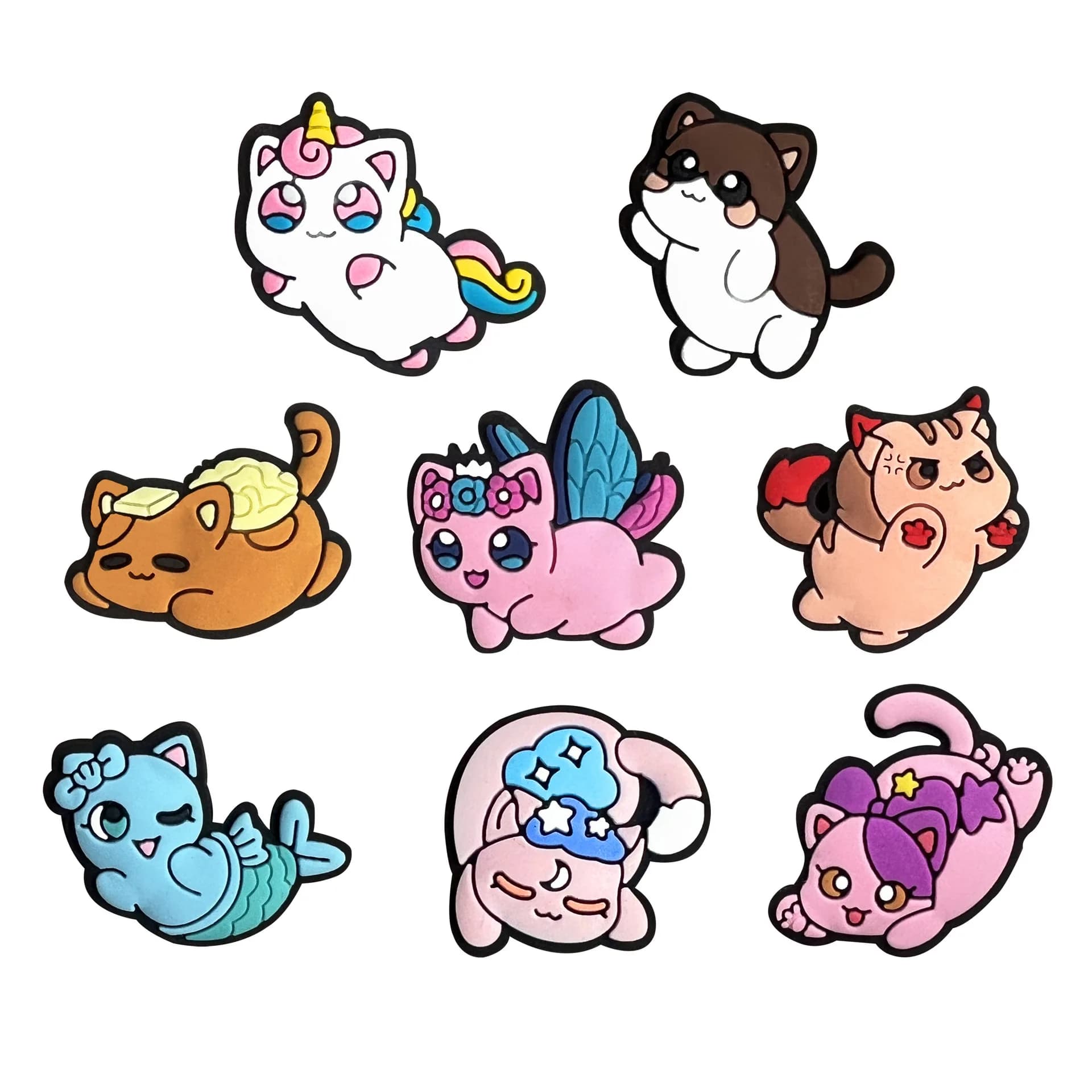 1-8 pezzi di cartone animato bellissimo gatto ciondoli per scarpe in PVC accessori decorazioni per scarpe fai da te sandali spille borse da spiaggia accessori regali per bambini