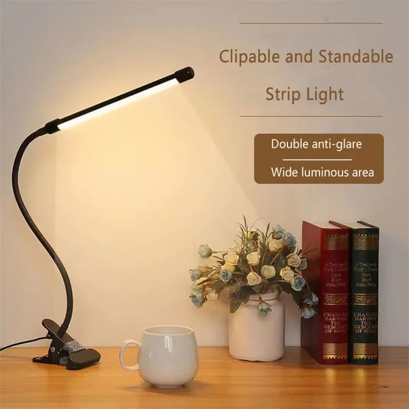 LED desk lamp with clip, for student dorm, bedroom, desk, bedside reading lamp, small desk lamp with eye protection, black