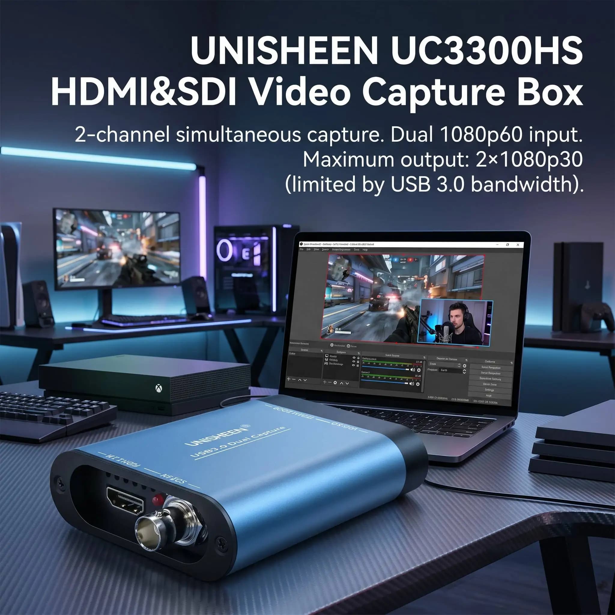 UNISHEEN SDI Grabber Dongle Zoom Game Streaming Equipment trasmissione in diretta OBS Vmix USB DUAL HDMI VIDEO CAPTURE Box Device