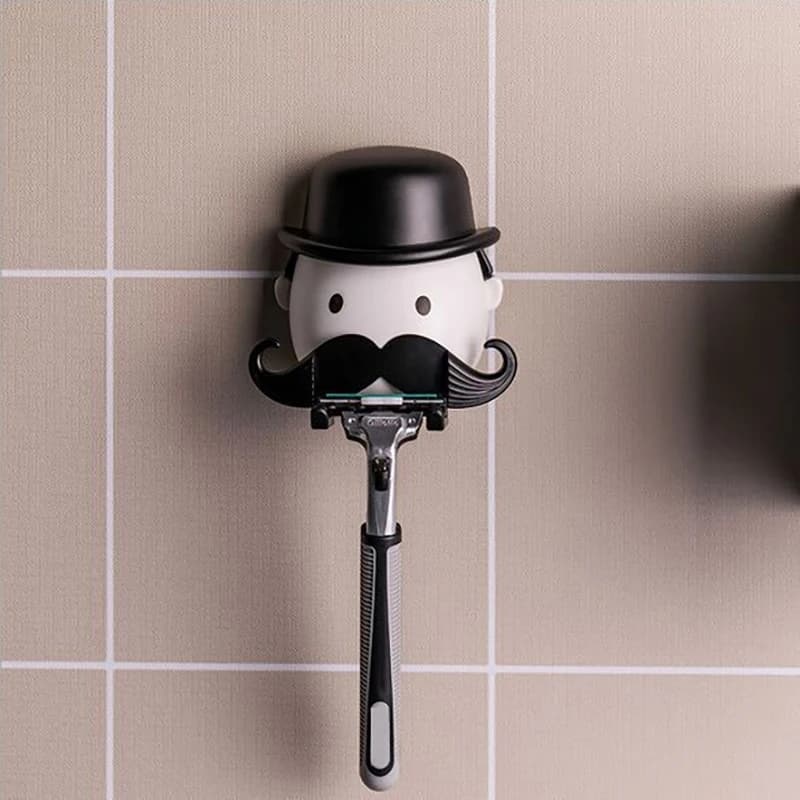 Forma di baffi in plastica per bagno, bagno, ventosa, portaoggetti, organizer, ventosa, gancio, rasoio da parete, barba, rasoio, supporto per rasoio
