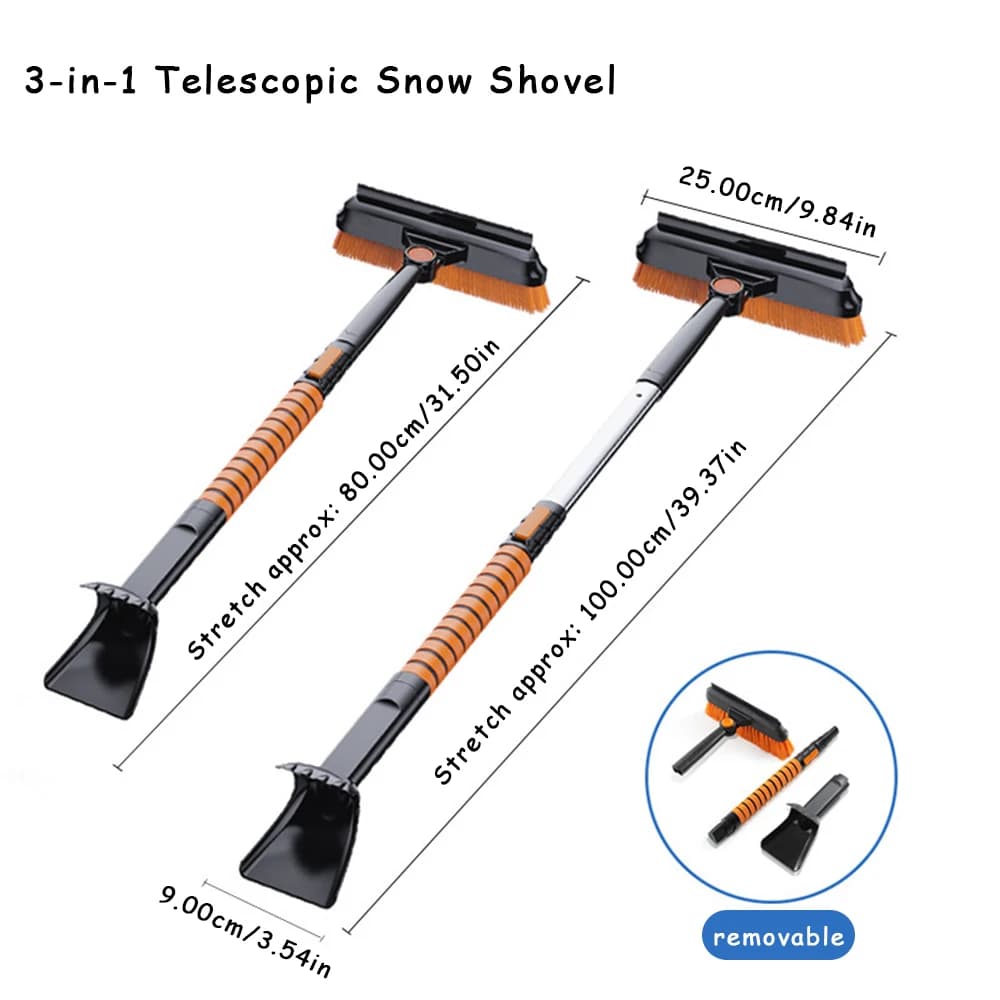 Winter Car Glass Cleaning Accessories: 2-in-1 Retractable Ice Shovel & Brush for Efficient Ice, Snow & Stain Removal
