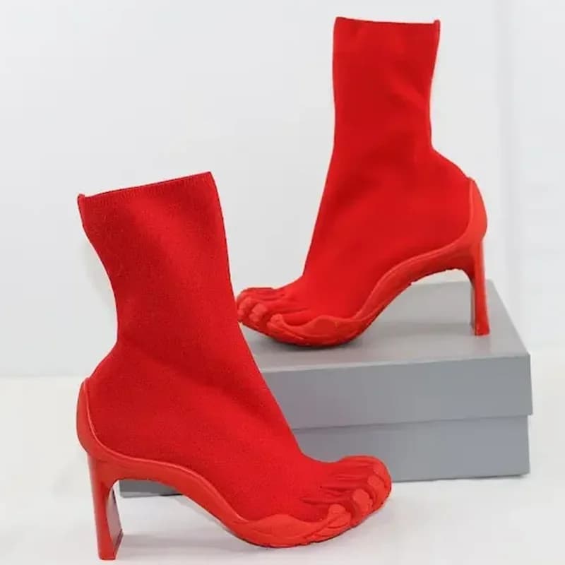 Stivali da donna con punta a cinque dita Stivali da donna con tacco alto nero/rosa/bianco 2025 Nuovi stivali con calzini di lusso in tessuto a rete elastica