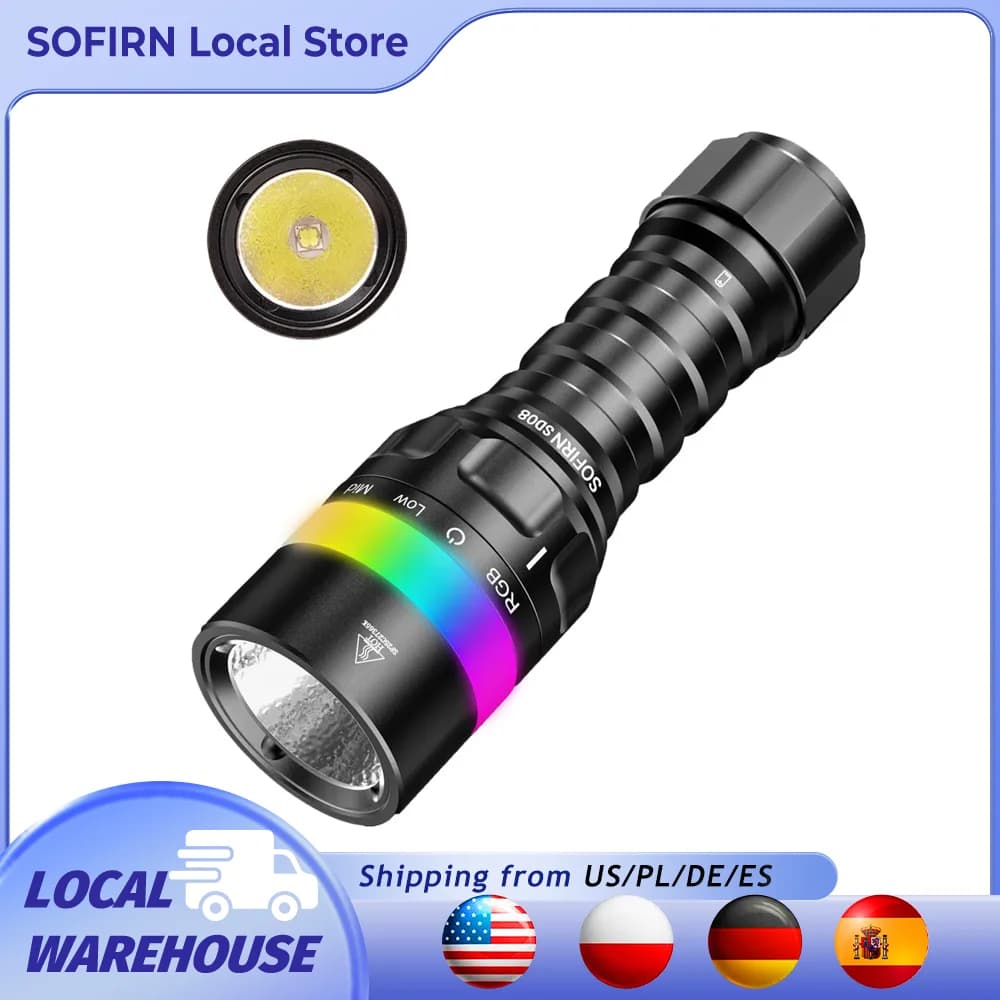Sofirn SD08 Scuba 3200lm SST70 LED 21700 Rechargeable Flashlight with 360 ° Diving position with RGB light