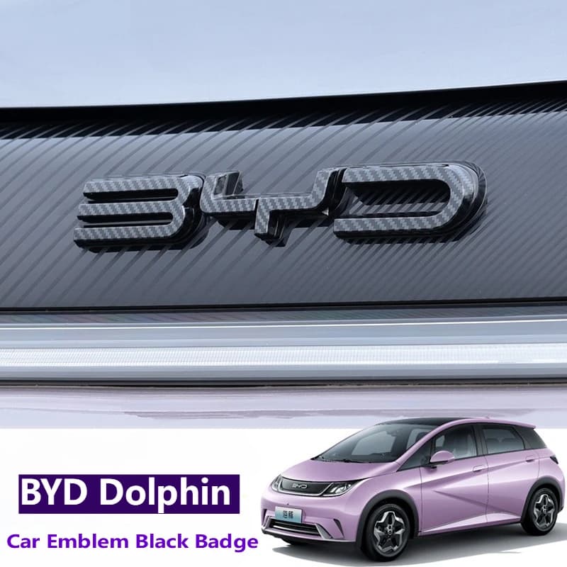For BYD Dolphin Front Car Emblem Black Badge Blackout Modification Carbon Fiber Pattern Car Badge