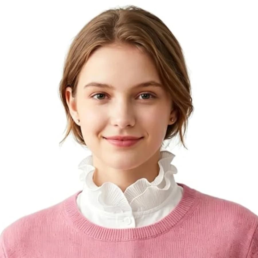 Oweisong Women Fake Collar and Cuffs Set Detachable Ruffled Dickey Collar Half Shirt Collar Inserts for Sweater Dress Blouse