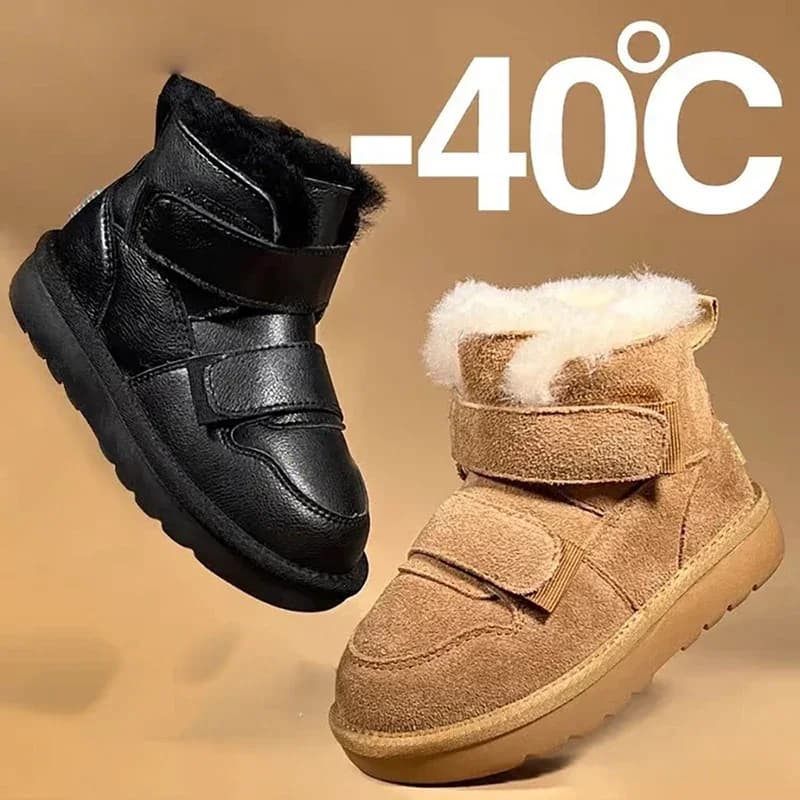 Kids Winter Wool Snow Boots PU Leather Waterproof Shoes Children's plush Boots Hot and thick non-slip casual boots