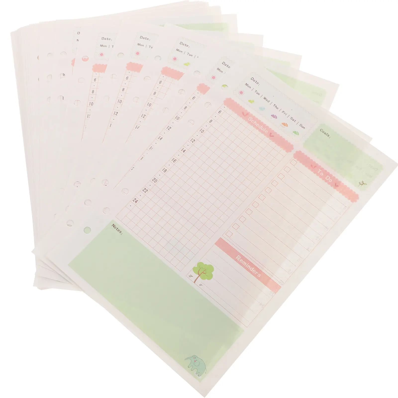 1 pz. Ricariche per agenda creativa, fogli colorati A5 a 6 fori, ricariche di carta a fogli mobili, inserto facile per quaderno a spirale, agenda giornaliera, blocco note