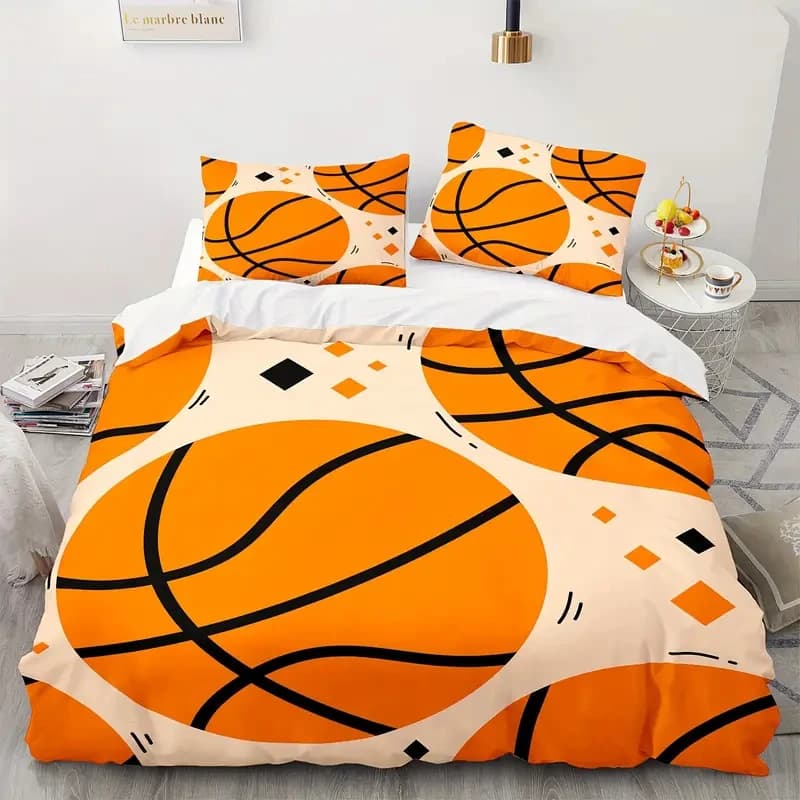 Boys Basketball Duvet Cover Twin Queen Size for Kids Teen Room Sports Bedding Set, Ball Game Comforter Cover with Pillow Case
