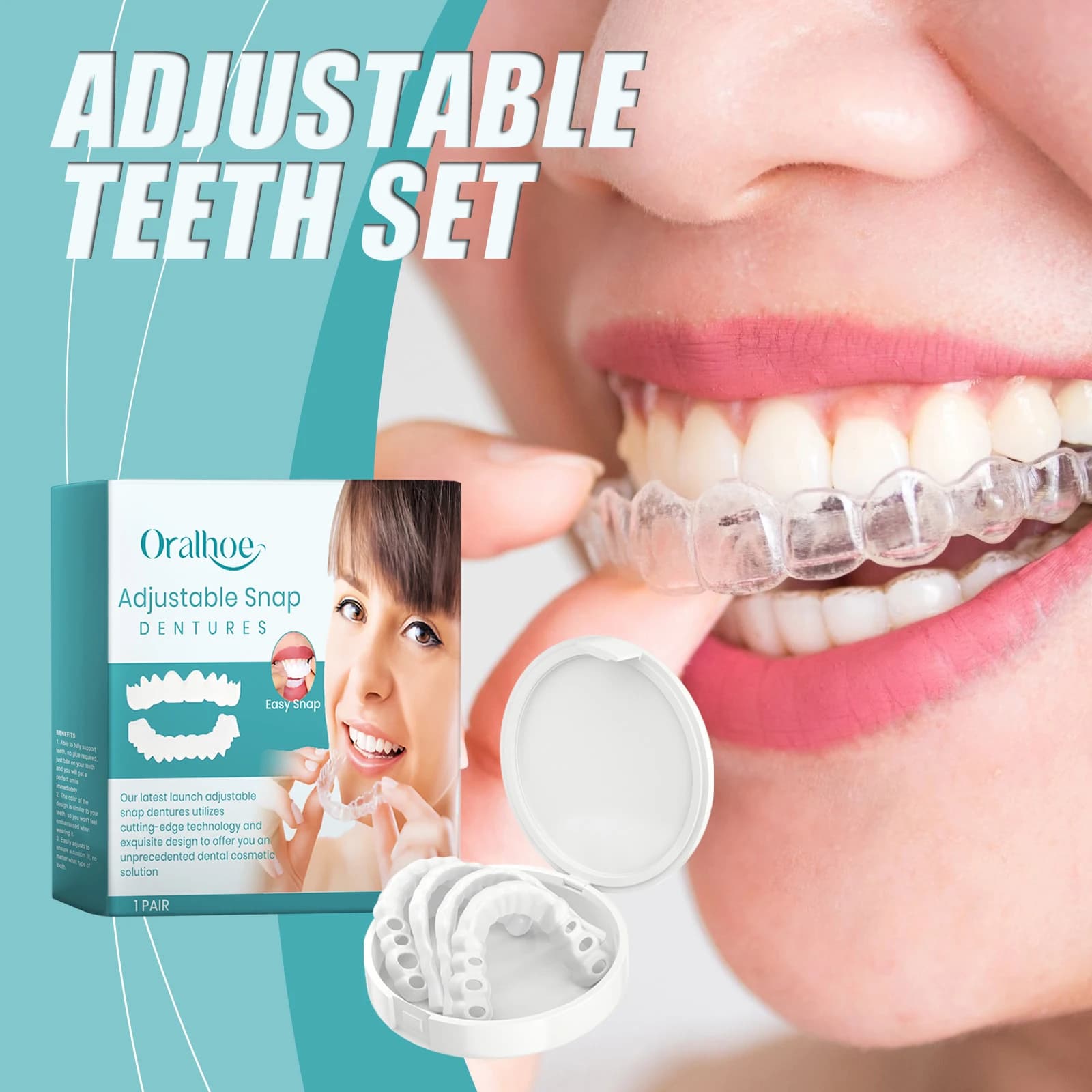 Set of adjustable teeth Set of temporary orthodontic teeth whitening silicone prostheses Fake teeth Care of oral hygiene 1 pair